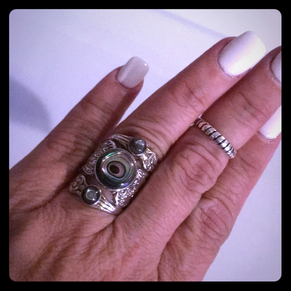 Abalone spoon ring 925 sterling silver